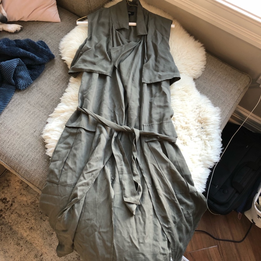 Olive Sleeveless Duster Jacket